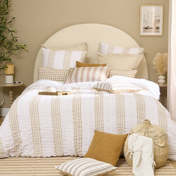 ATMOSPHERA - Coussin Groove 50x30cm vichy beige lin - large