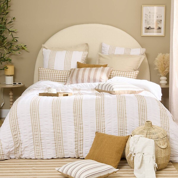 ATMOSPHERA - Coussin Groove 40x40cm rayé beige lin - large