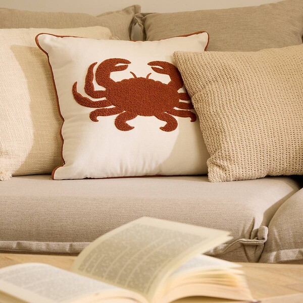 ATMOSPHERA - Coussin brodé Oceania 45x45cm blanc - large