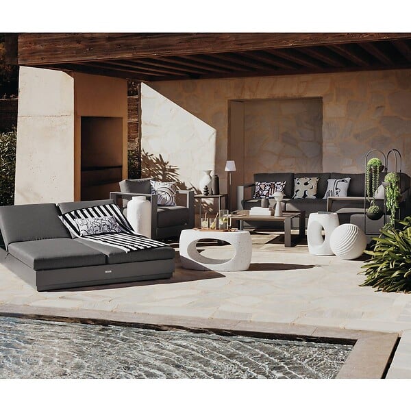 ATMOSPHERA - Housse de coussin d'extérieur Nolan 50x30cm motif fantaisie noir et blanc - large