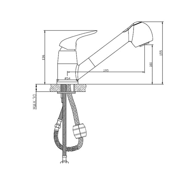 SIKO - S-Line Pro mitigeur d'évier sur pied avec douchette extractible, 2 jets, chrome (SIKOBSLPRO283) - large