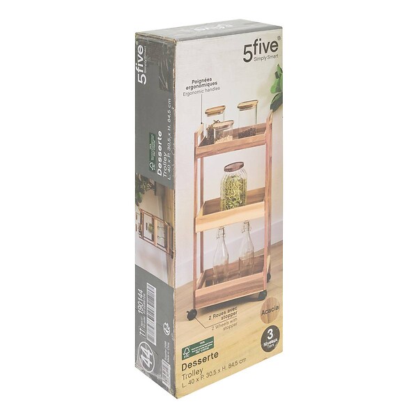 5 FIVE SIMPLY SMART - Desserte 3 niveaux Acacia L40 cm - large