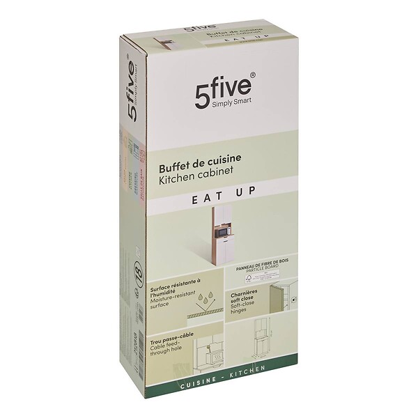5 FIVE SIMPLY SMART - Buffet de cuisine 4 portes Eat up blanc et bois - large