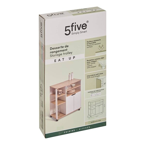 5 FIVE SIMPLY SMART - Desserte à roulettes Eat up blanc et bois - large