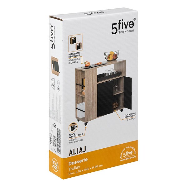 5 FIVE SIMPLY SMART - Desserte 3 niveaux "Aliaj" noir - large