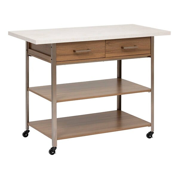 5 FIVE SIMPLY SMART - Ilot de cuisine Come 2 tiroirs bois et effet marbre - large
