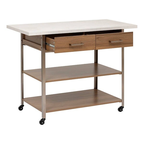 5 FIVE SIMPLY SMART - Ilot de cuisine Come 2 tiroirs bois et effet marbre - large