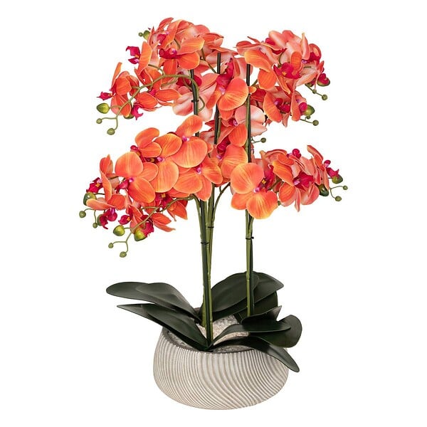 ATMOSPHERA - Orchidée artificielle en pot "Sanae" pot en ciment orange H65cm - large
