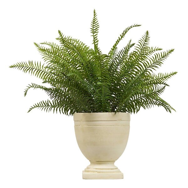 ATMOSPHERA - Plante artificielle Fougère Fleur de rose H80cm - large