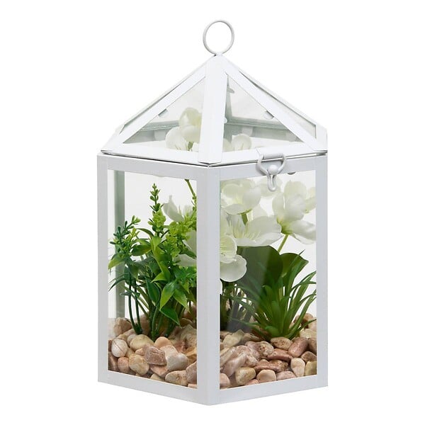 ATMOSPHERA - Cage terrarium Fleur artificelle blanc H23 cm - large