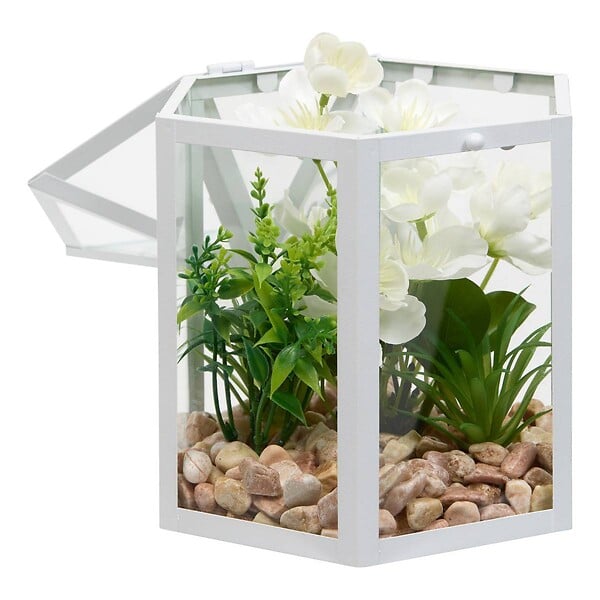 ATMOSPHERA - Cage terrarium Fleur artificelle blanc H23 cm - large