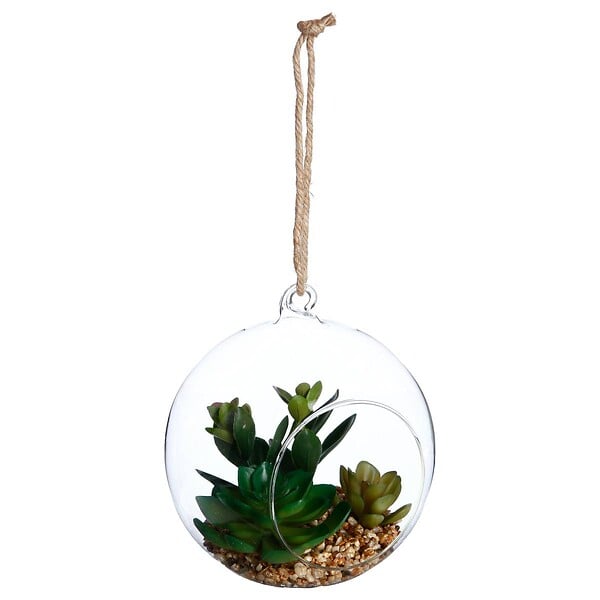 ATMOSPHERA - Plante artificielle en boule - pot en verre - H17 cm - Vert clair - large