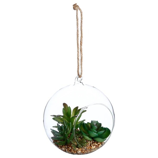 ATMOSPHERA - Plante artificielle en boule - pot en verre - H17 cm - Vert clair - large