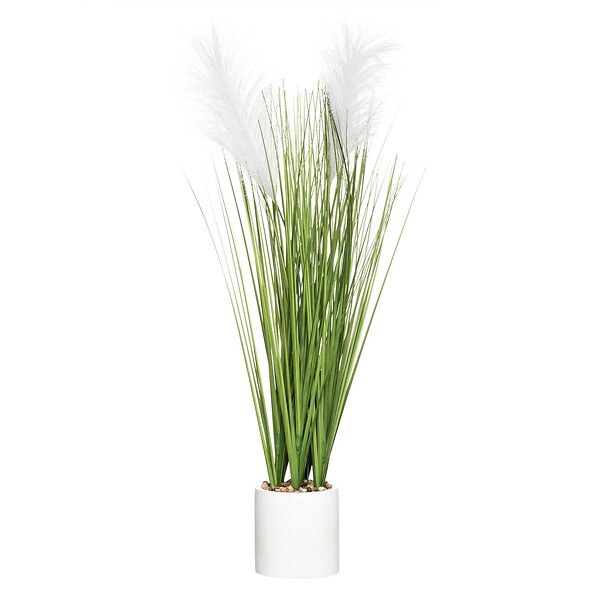 ATMOSPHERA - Plante artificielle "Plumeau" - pot en ciment - H70 cm - Beige - large