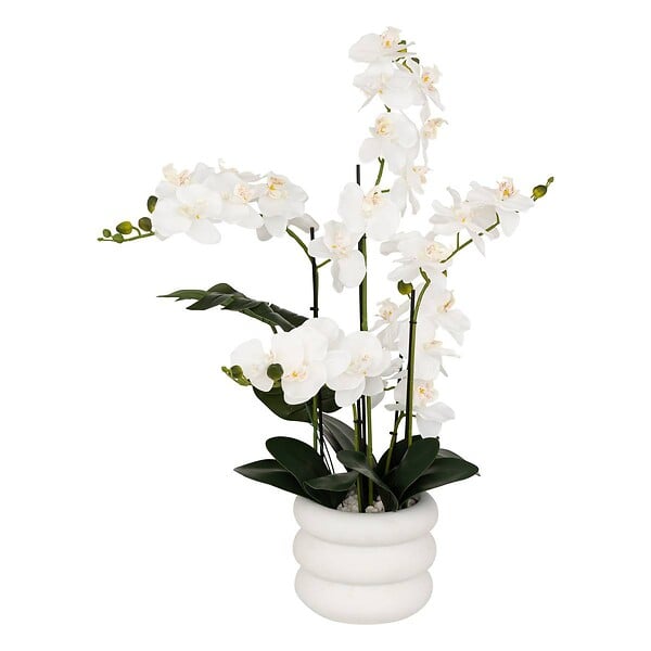 ATMOSPHERA - Orchidée artificielle en pot "Mick" pot en céramique blanc H80cm - large
