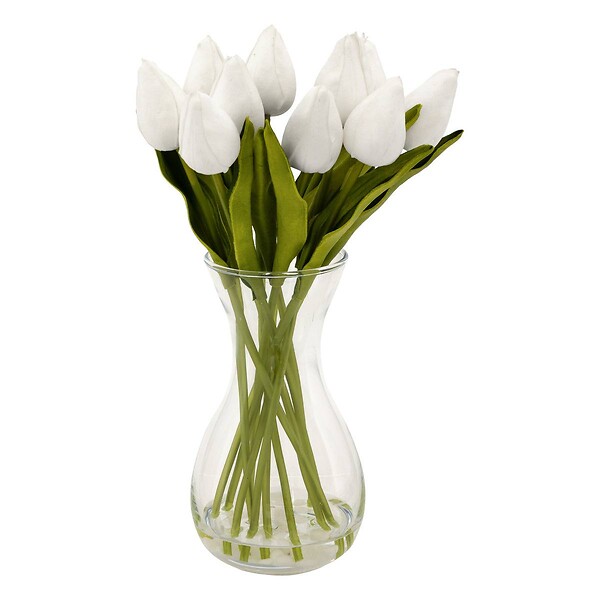 ATMOSPHERA - Composition tulipes avec vase "Hector" blanc H28,5cm - large
