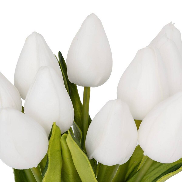 ATMOSPHERA - Composition tulipes avec vase "Hector" blanc H28,5cm - large
