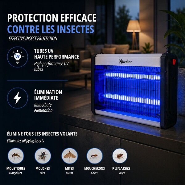 INTEC - Lampe Anti Moustique Intérieur Extérieur 2500V Technologie LED 8W Surface 60m² Elimine Mouches Moucherons & Insectes volants - large