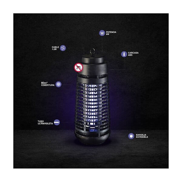 INTEC - Lampe Anti Moustique 6W Intérieur/Extérieur - Piège Anti Insectes Noir Réduit les Piqûres 80m² Elimine Mouches Insectes volants - large