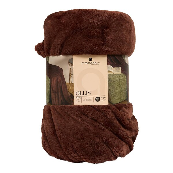 ATMOSPHERA - Plaid flanelle Ollis marron tonka 180x130cm - large
