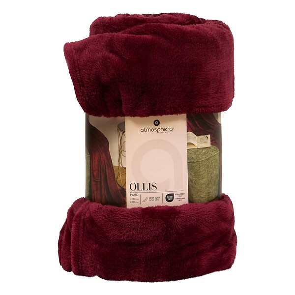 ATMOSPHERA - Plaid flanelle Ollis rouge grenat 180x130cm - large