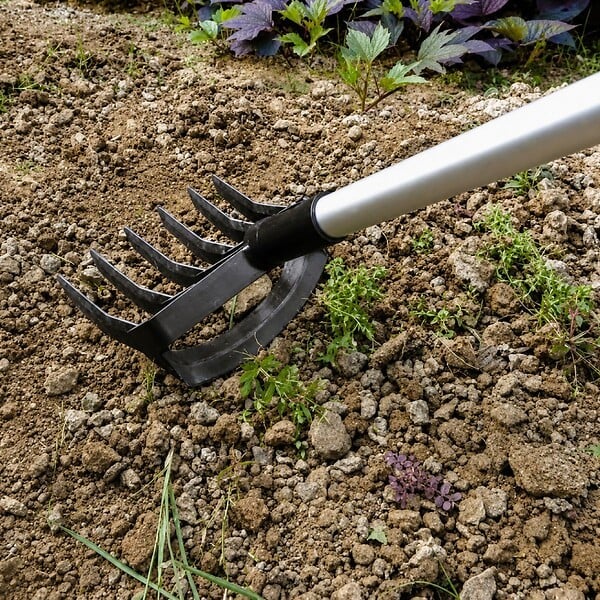 KZ GARDEN - Desherbeur manuel à Mauvaises Herbes Manche téléscopique 91-146cm - Râteau de Désherbage jardin 6 dents Allées Potager KZ GARDEN - large