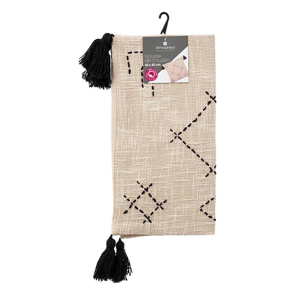 ATMOSPHERA - Housse de coussin "Atelier" en coton 40x40cm beige - large