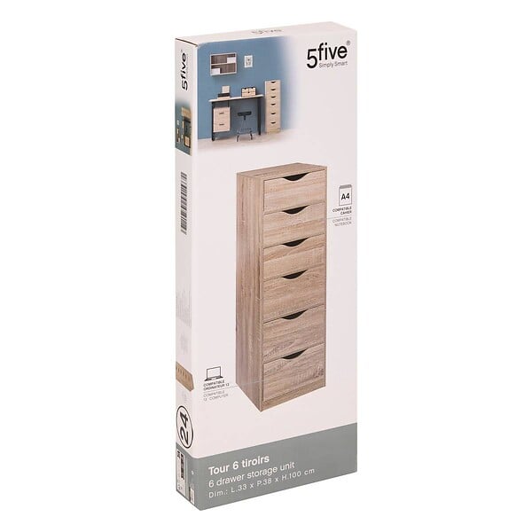5 FIVE SIMPLY SMART - Caisson 6 tiroirs effet bois naturel - large