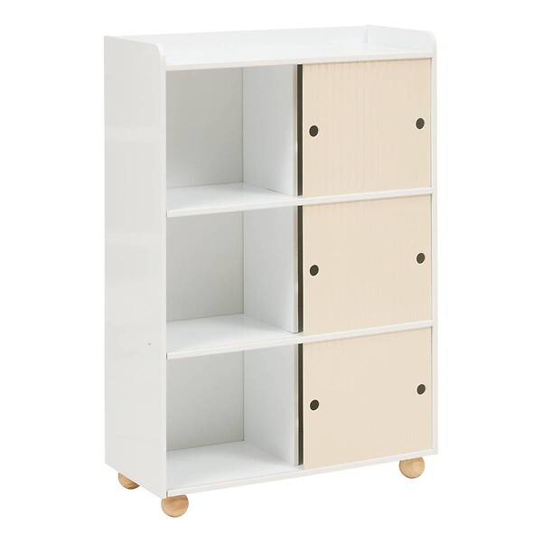 ATMOSPHERA - Meuble de Rangement Enfant Bouli 3 Portes Coulissantes Beige 69,5x30x101 cm - large