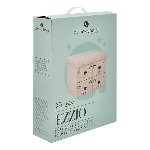 ATMOSPHERA - Pouf Pliant Enfant Ezzio Beige 4 Tirroirs 39x38x50 cm - large
