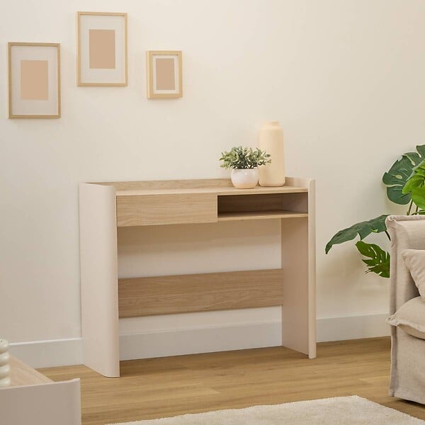 5 FIVE SIMPLY SMART - Console Roundy blanc ivoire et bois - large