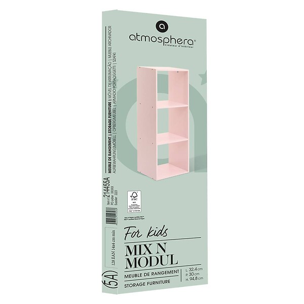 ATMOSPHERA - Étagère Enfant Mix'n modul 3 Cases Rose 34,5x32x100,5 cm - large