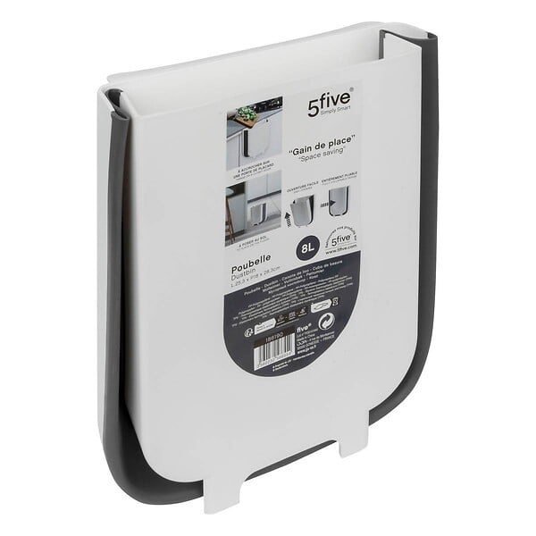 5 FIVE SIMPLY SMART - Poubelle rétractable 8L noir et blanc - large