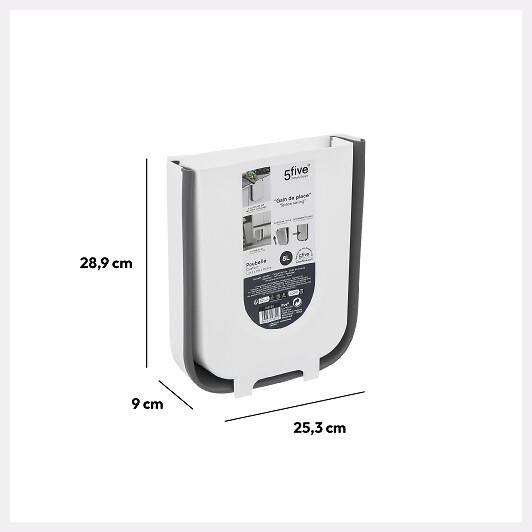 5 FIVE SIMPLY SMART - Poubelle rétractable 8L noir et blanc - large