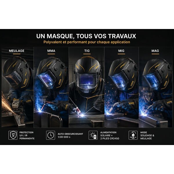 VITO - Masque de soudure Electronique True Color Din 4-13 Cagoule de soudage MIG MAG TIG MMA Auto-obscurcissement VITO - large