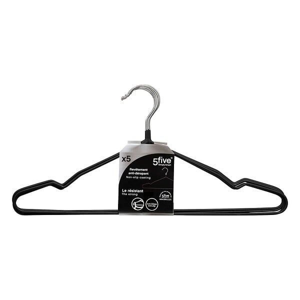 5 FIVE SIMPLY SMART - Lot de 5 cintres anti-dérapant noir - large
