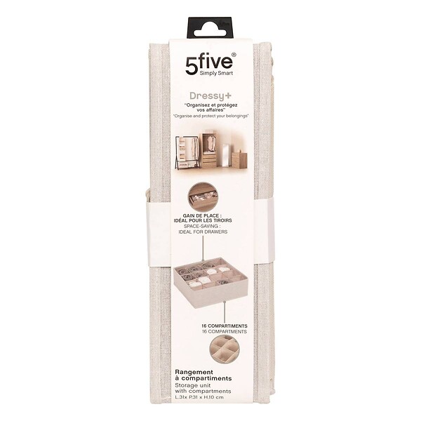 5 FIVE SIMPLY SMART - Rangement tiroir "Groomy" 16 compartiments beige 31x31cm - large