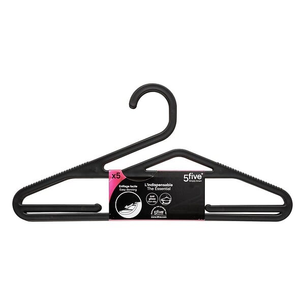 5 FIVE SIMPLY SMART - 5 cintres antidérapants "Hang'Up" noir L41cm - large