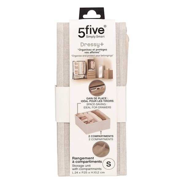 5 FIVE SIMPLY SMART - Rangement tiroir "Groomy" 2 compartiments beige 24x10,2cm - large