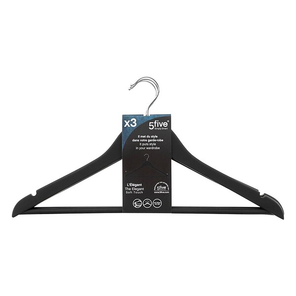 5 FIVE SIMPLY SMART - 3 cintres en bois Noir Rubber - Blanc - large