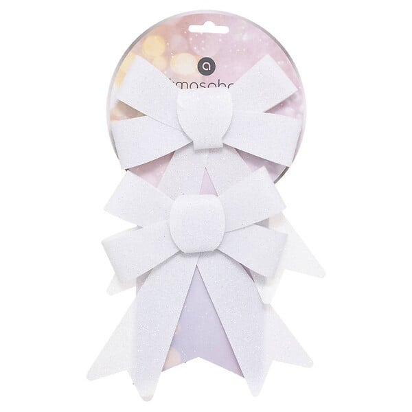 FEERIC LIGHTS & CHRISTMAS - Décoration nœud paillettes petit modèle x 2 14x48 cm blanc - large