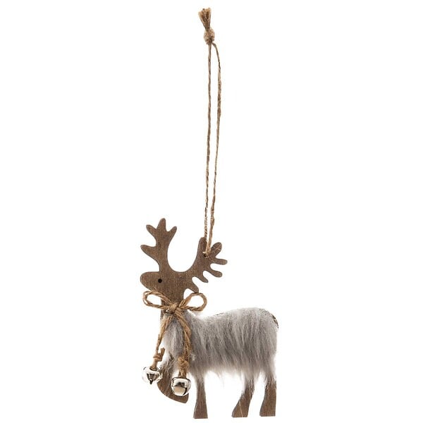 FEERIC LIGHTS & CHRISTMAS - Sujet renne avec fourrure 10cm bois - large