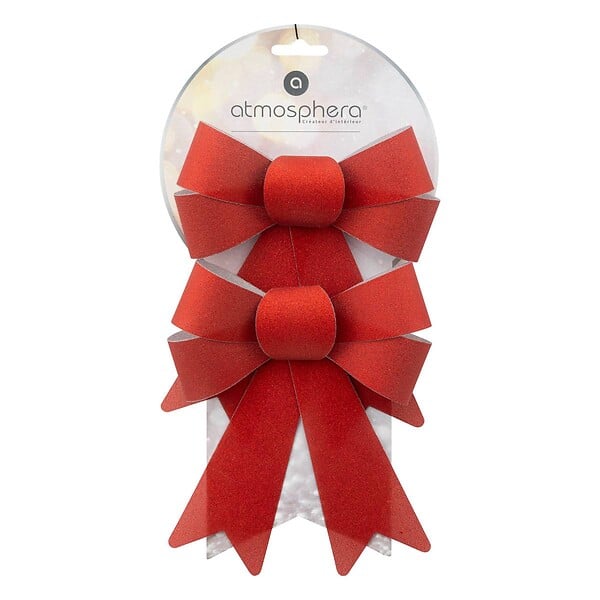 FEERIC LIGHTS & CHRISTMAS - Décoration Nœud Paillettes Petit Modèle x 2 14x18cm rouge - large