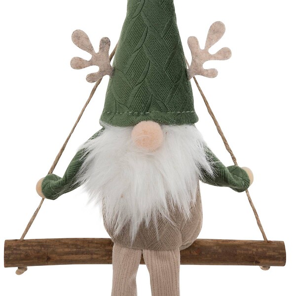 FEERIC LIGHTS & CHRISTMAS - Sujet gnome balançoire textile H.16cm vert - large