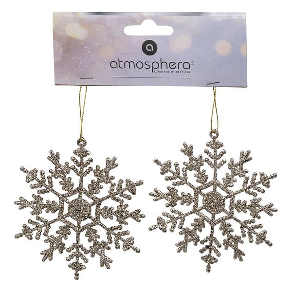 FEERIC LIGHTS & CHRISTMAS - Lot de 2 sujets flocons pailletés plastique or - large