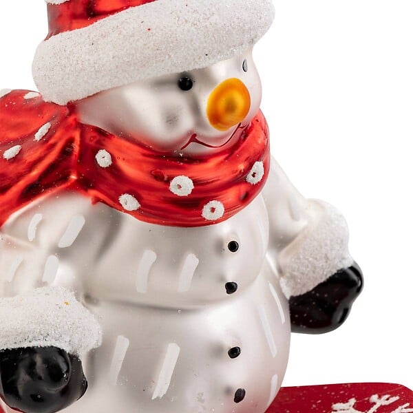 FEERIC LIGHTS & CHRISTMAS - Sujet bonhomme de neige snowboard verre H.10cm rouge et blanc - large