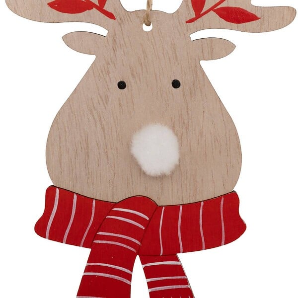 FEERIC LIGHTS & CHRISTMAS - Sujet renne écharpe bois H.17cm rouge - large
