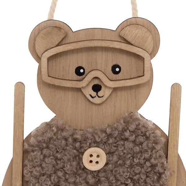 FEERIC LIGHTS & CHRISTMAS - Sujet ourson bâtons de ski bois H.16cm marron - large