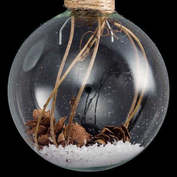 FEERIC LIGHTS & CHRISTMAS - Boule intérieur branche et pomme de pin 6cm verre - large
