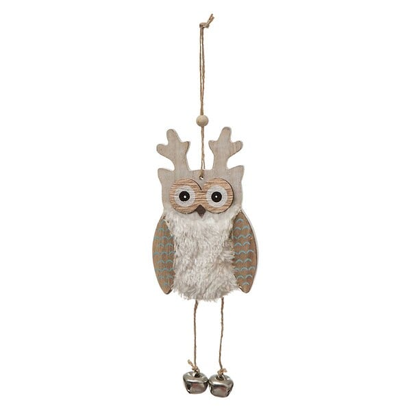 FEERIC LIGHTS & CHRISTMAS - Suspension de noël bois hibou fourrure grelot - large